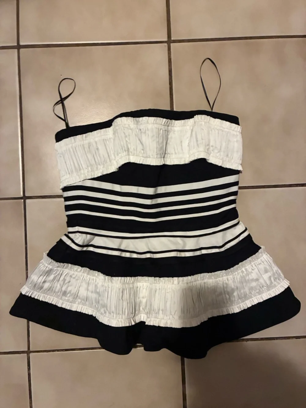 Christopher John Rogers Black and White Striped Peplum Top - Picture 2 of 5